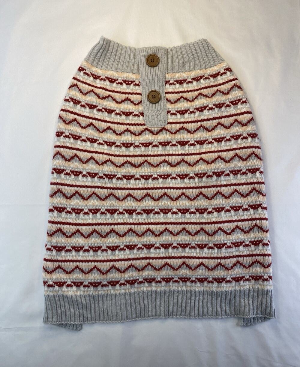 Vibrant Life L Dog Sweater Knit Warm Gray Red White Fair Isle S0907 RN52469